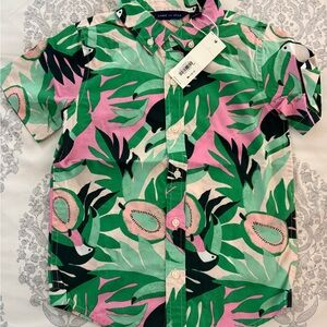 Janie and Jack Tropical Button Down Shirt - Green and Pink
